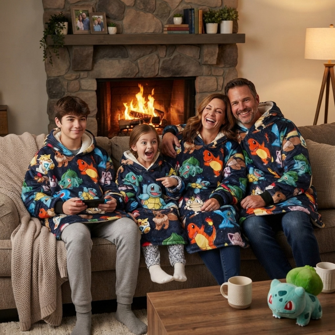 Custom Pokémon Wearable Blanket Hoodie – Personalized Family Snuggie