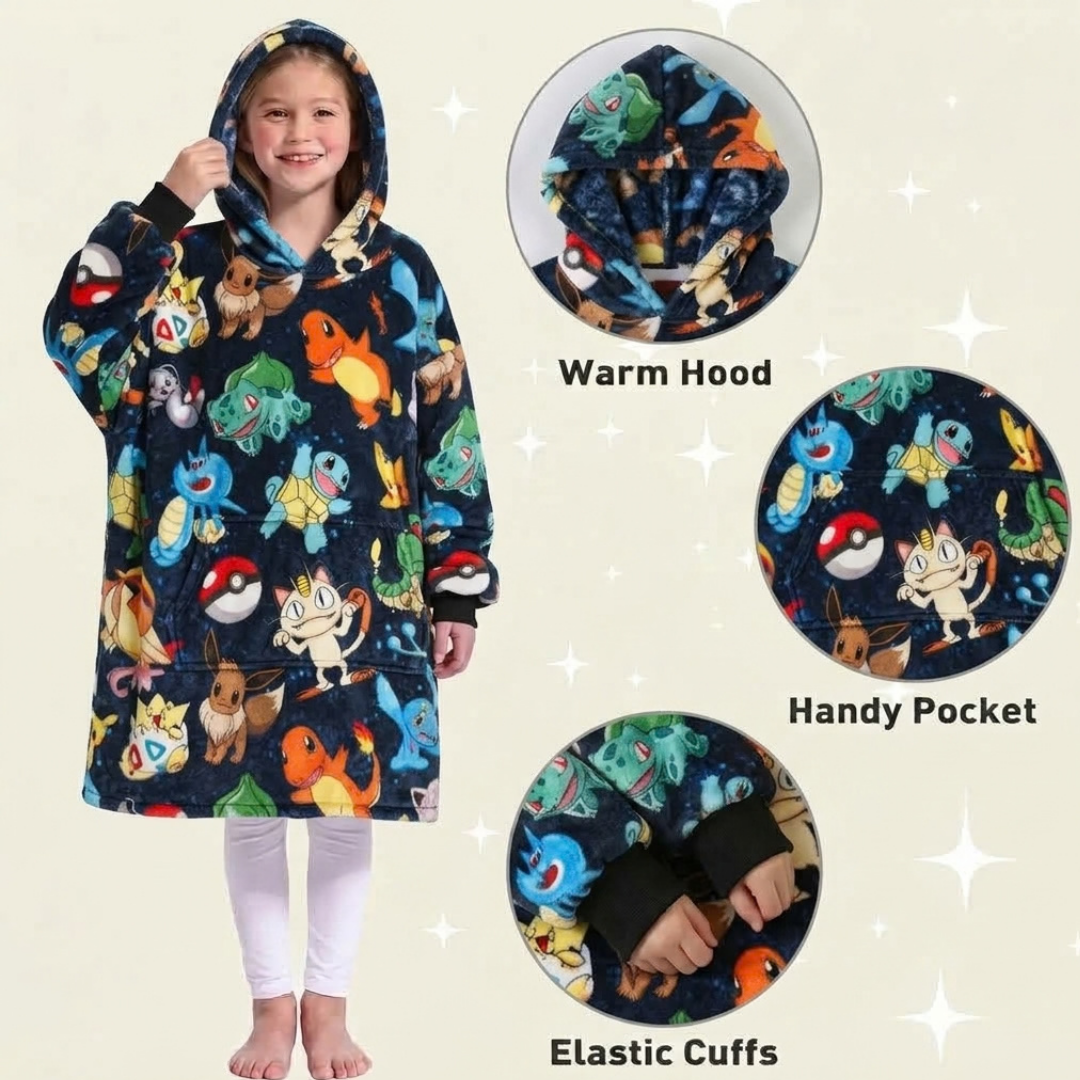 Custom Pokémon Wearable Blanket Hoodie – Personalized Family Snuggie