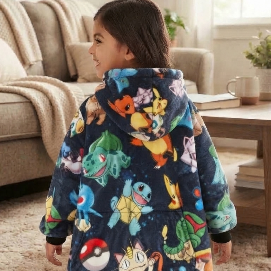 Custom Pokémon Wearable Blanket Hoodie – Personalized Family Snuggie