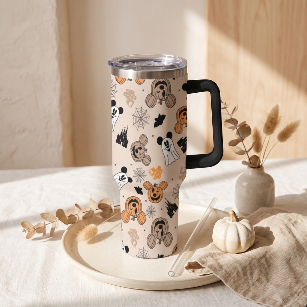 Custom Halloween Ghost 40oz Tumbler for Kids with Handle and Straw