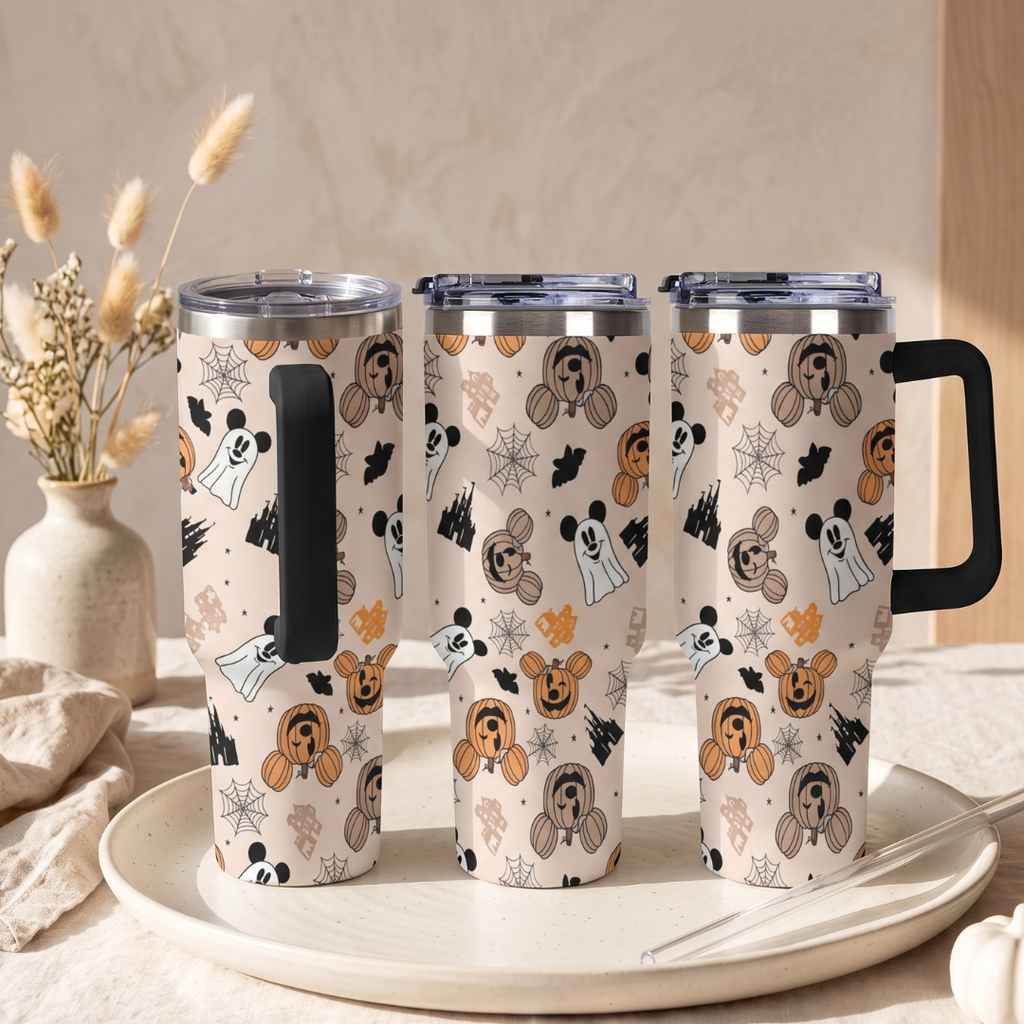 Custom Halloween Ghost 40oz Tumbler for Kids with Handle and Straw
