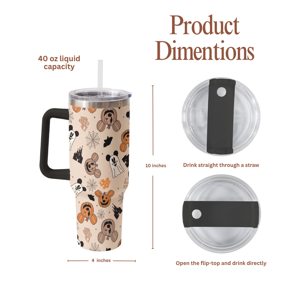 Custom Halloween Ghost 40oz Tumbler for Kids with Handle and Straw