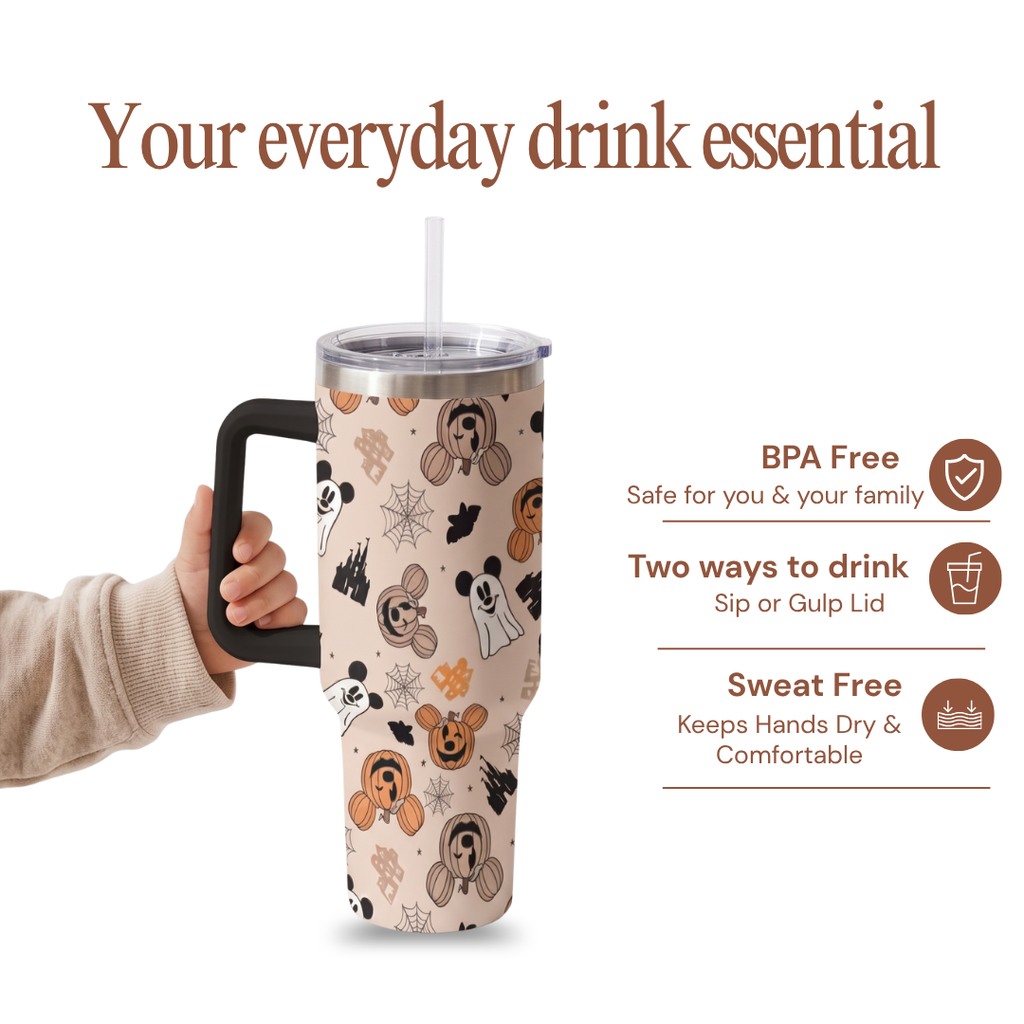Custom Halloween Ghost 40oz Tumbler for Kids with Handle and Straw