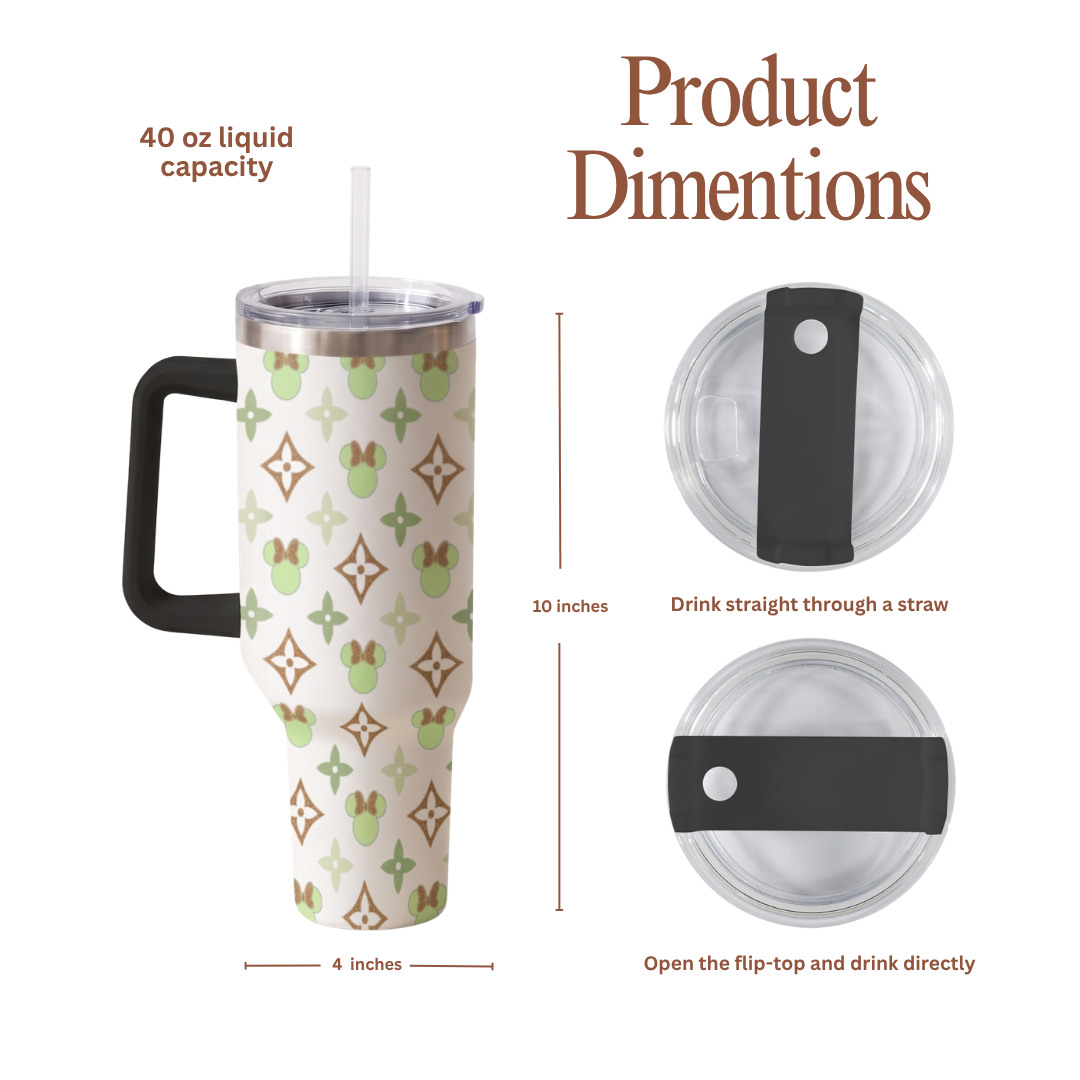 Custom Minnie Mouse 40oz Tumbler for Kids with Handle and Straw