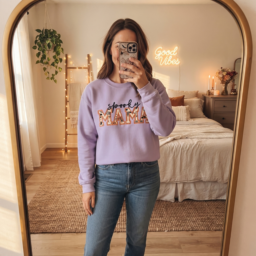 Personalized Halloween Mama Crewneck Sweatshirt – Mama Halloween Sweatshirt