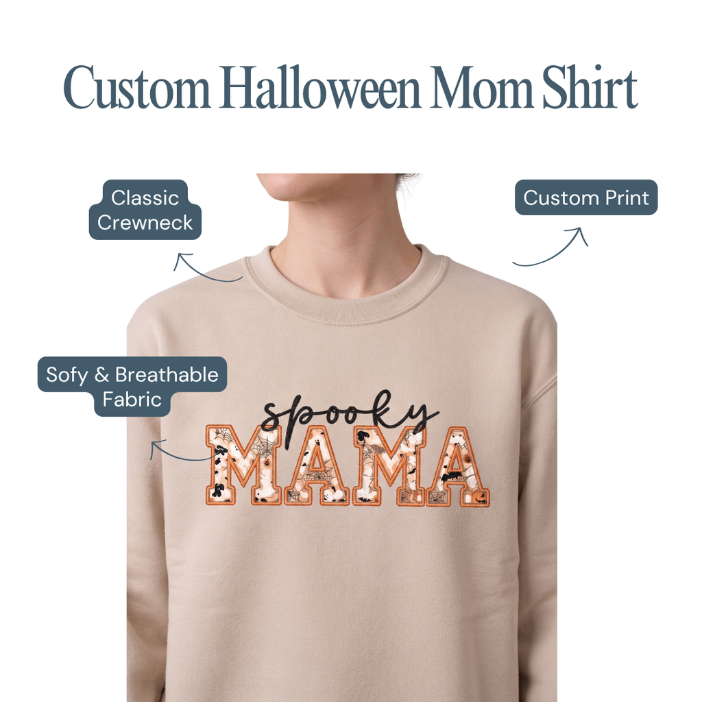 Personalized Halloween Mama Crewneck Sweatshirt – Mama Halloween Sweatshirt
