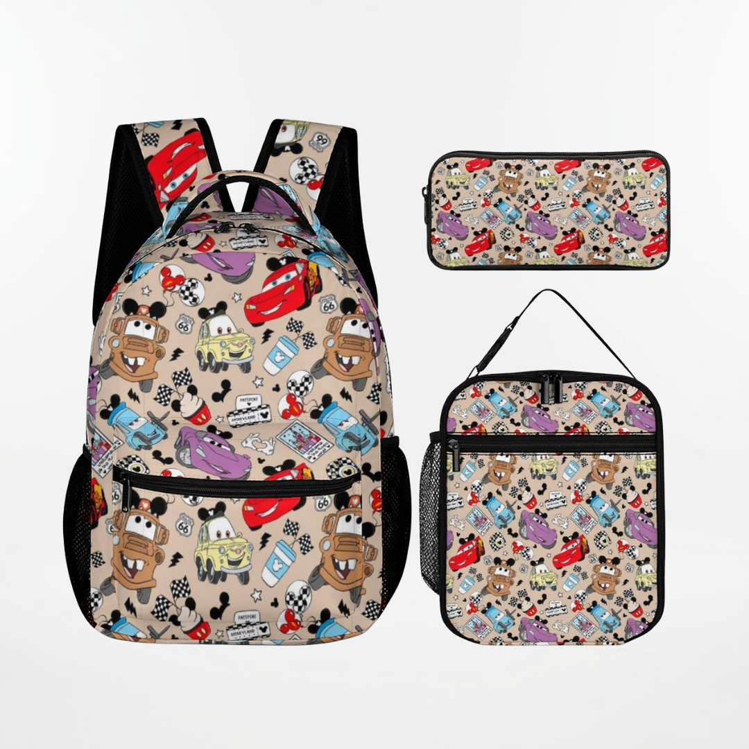 Personalized Lightning McQueen Backpack Set for Kids – 3-Piece School Bag Set