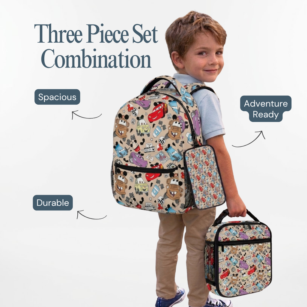 Personalized Lightning McQueen Backpack Set for Kids – 3-Piece School Bag Set