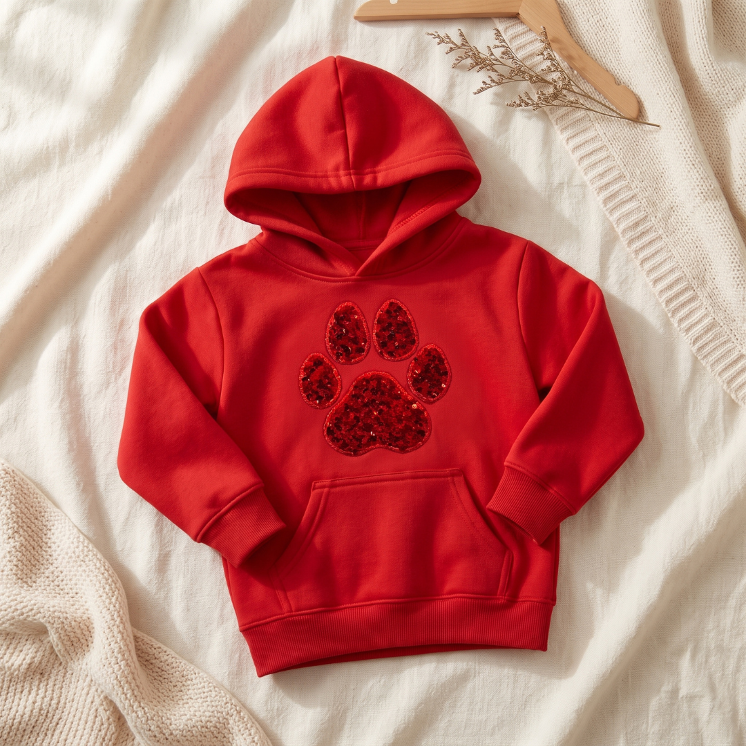 Kids Sequin Paw Print Hoodie | Youth Pullover Hoodie