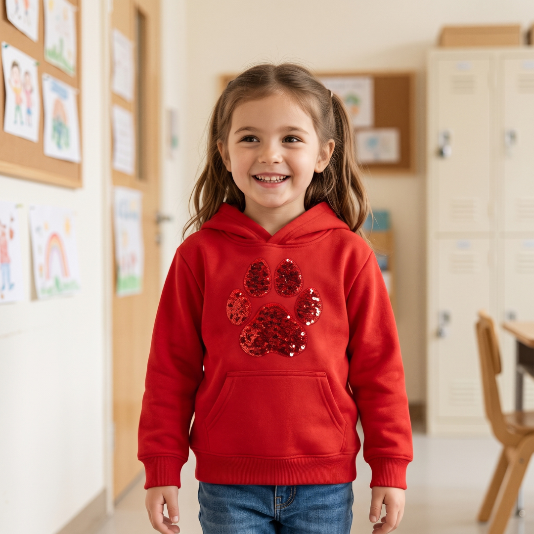 Kids Sequin Paw Print Hoodie | Youth Pullover Hoodie