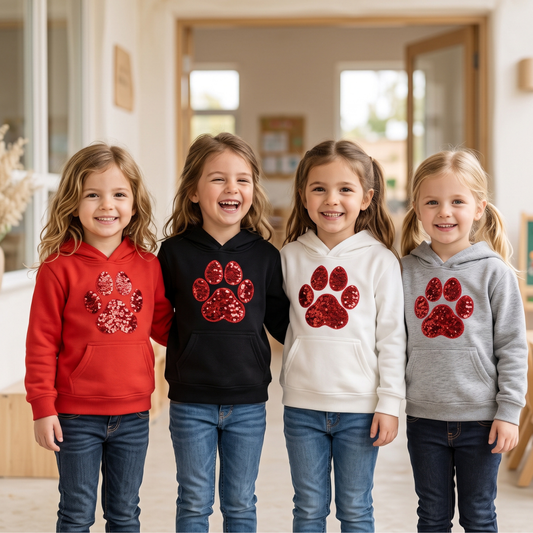 Kids Sequin Paw Print Hoodie | Youth Pullover Hoodie