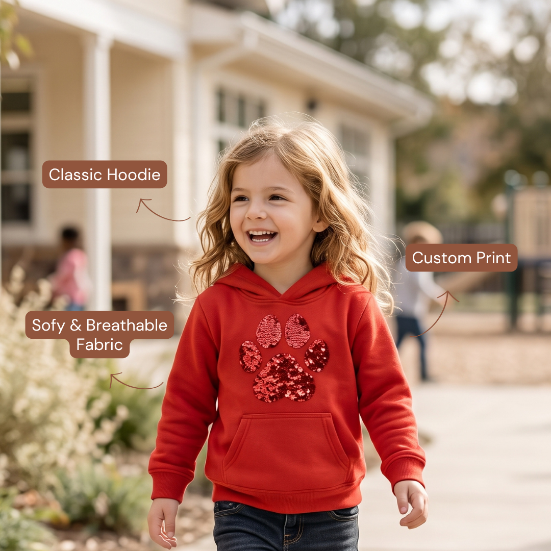 Kids Sequin Paw Print Hoodie | Youth Pullover Hoodie