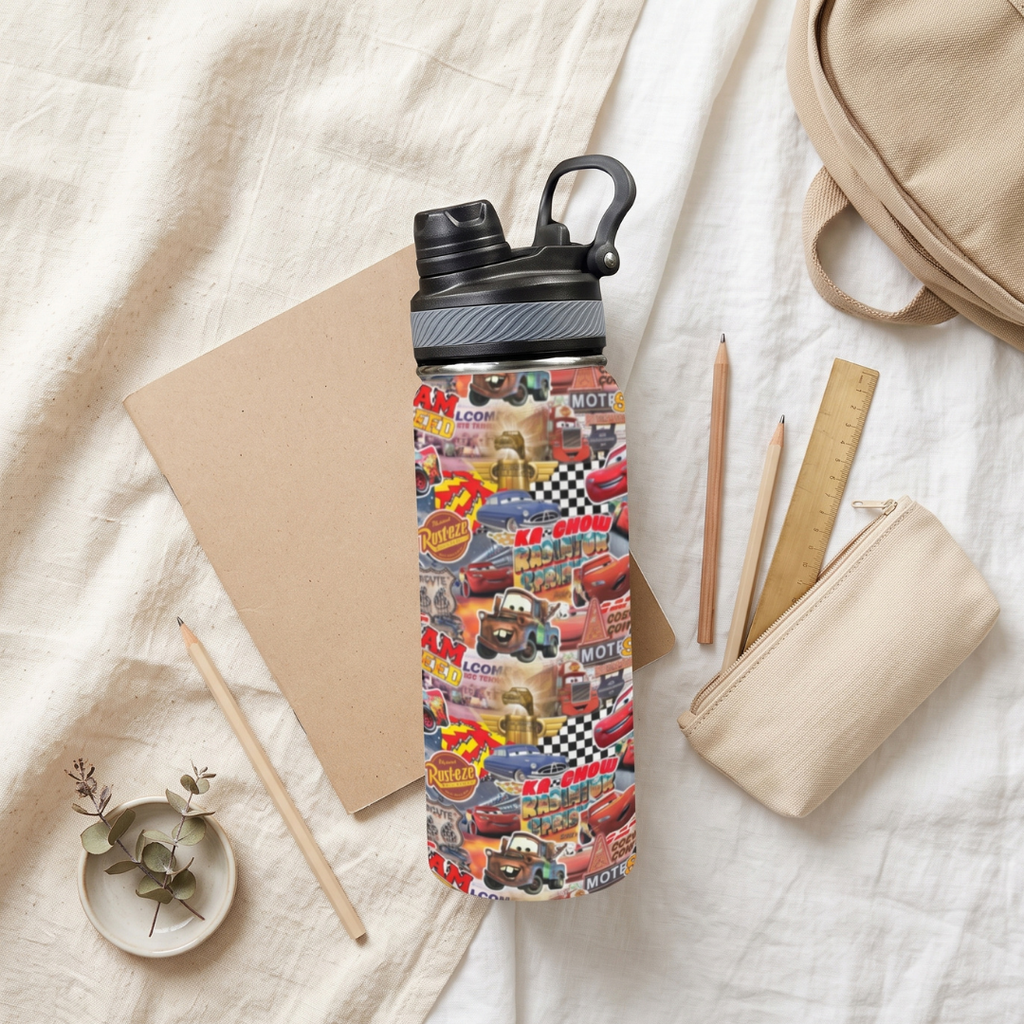 Custom Lightning McQueen 18oz Kids Water Bottle – Insulated School Tumbler