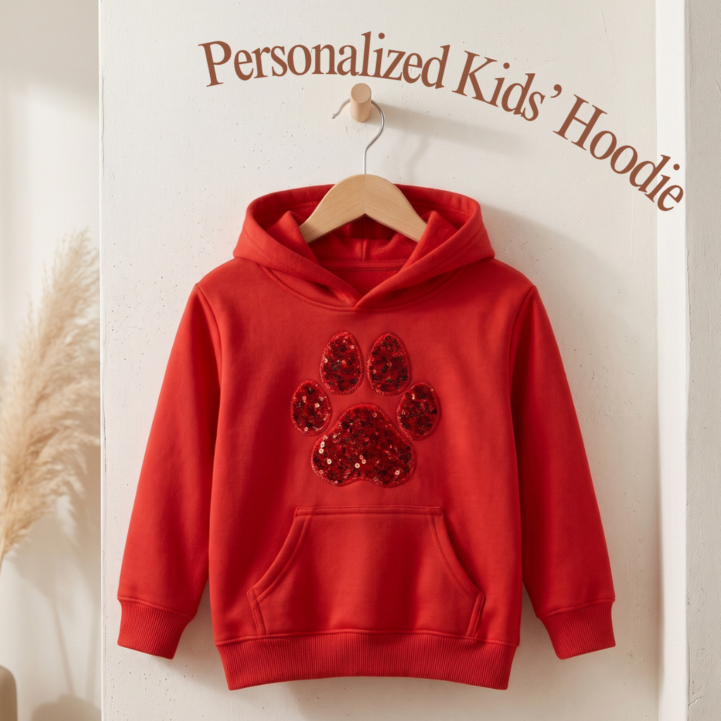 Kids Sequin Paw Print Hoodie | Youth Pullover Hoodie