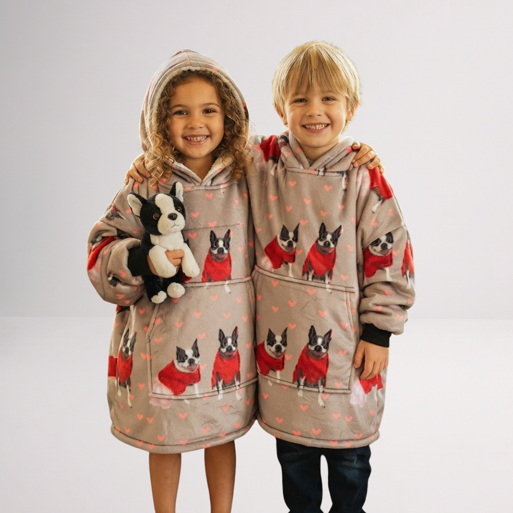 Custom Dog Lover Blanket Hoodie – Personalized Family Wearable Snuggie
