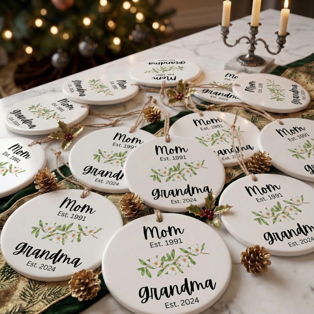 Personalized Grandma & Mother Christmas Ornament – Custom Ceramic Keepsake
