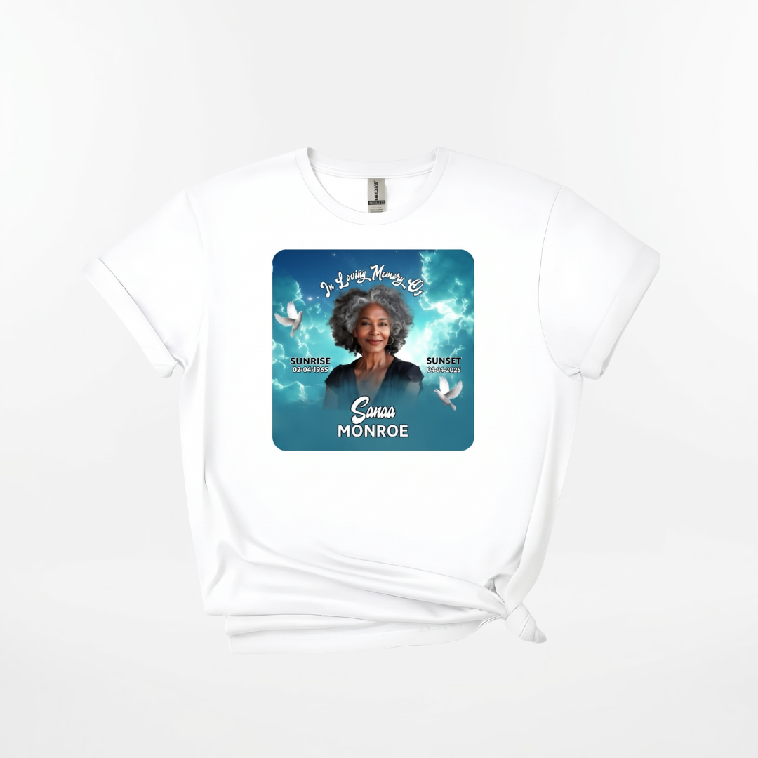 Personalized Memorial White Shirt – Funeral Photo Remembrance & Memorial Tee