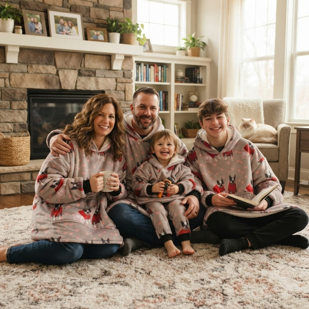 Custom Dog Lover Blanket Hoodie – Personalized Family Wearable Snuggie