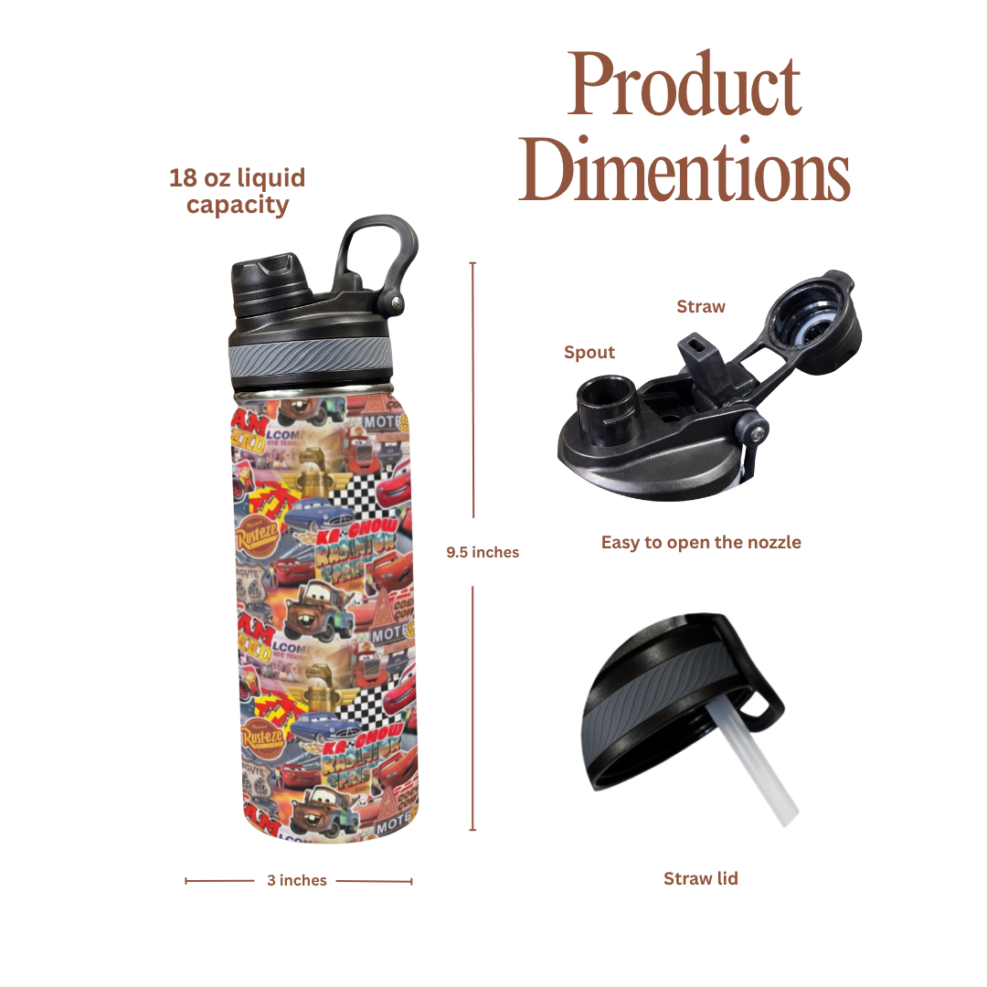 Custom Lightning McQueen 18oz Kids Water Bottle – Insulated School Tumbler