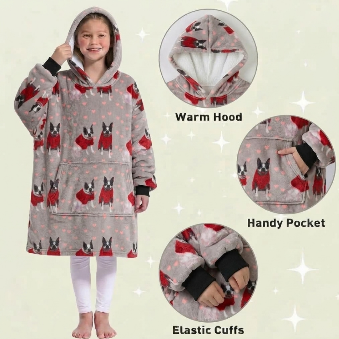 Custom Dog Lover Blanket Hoodie – Personalized Family Wearable Snuggie