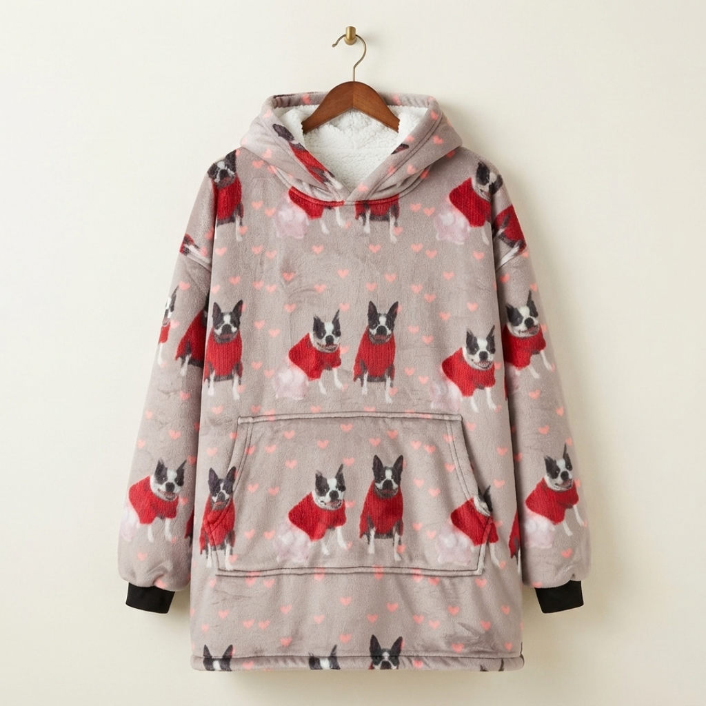 Custom Dog Lover Blanket Hoodie – Personalized Family Wearable Snuggie