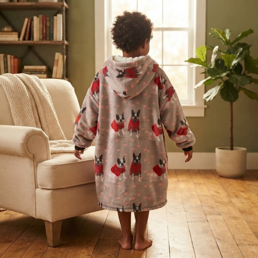 Custom Dog Lover Blanket Hoodie – Personalized Family Wearable Snuggie