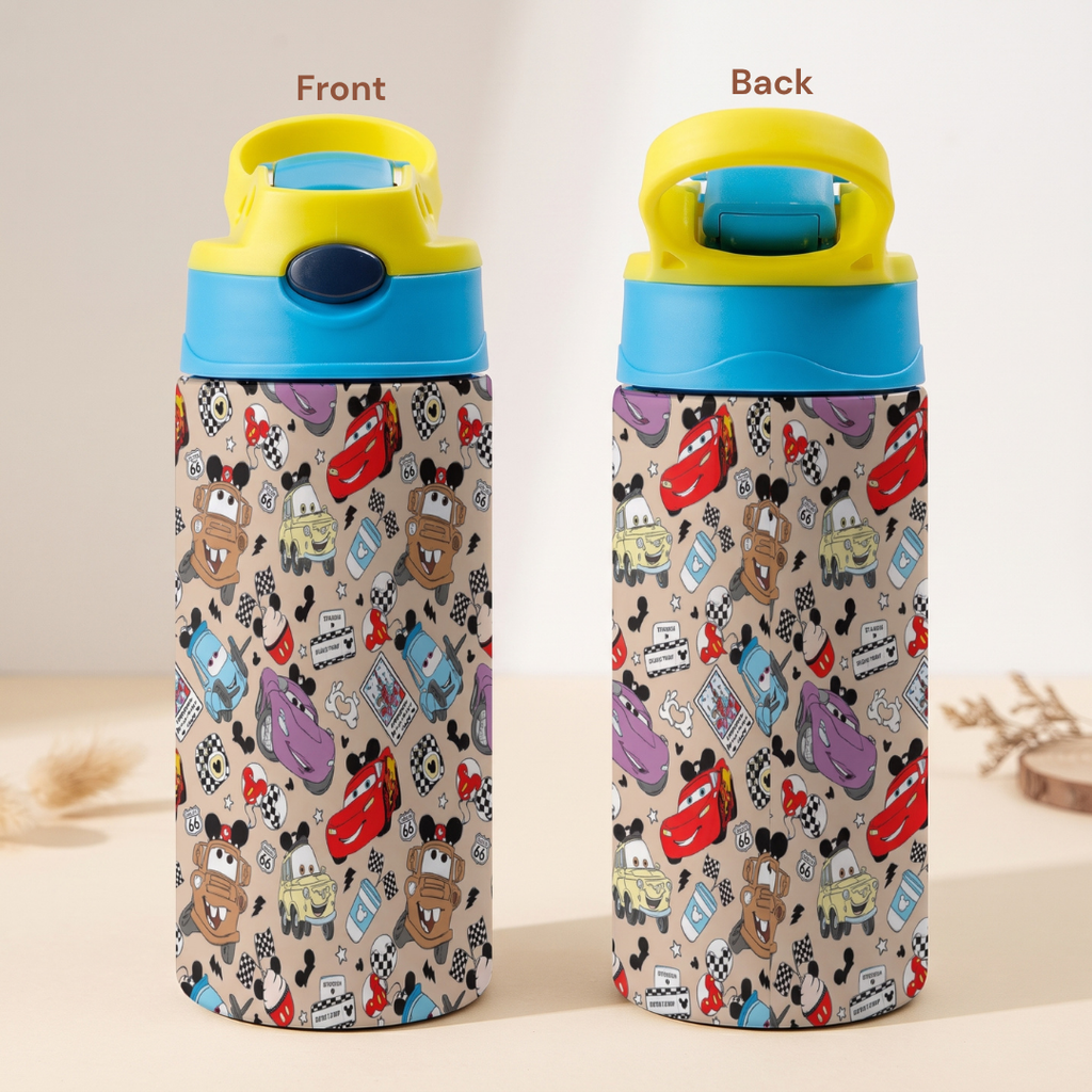 Custom Lightning McQueen Kids Water Bottle 350ml – Leakproof Straw Cup