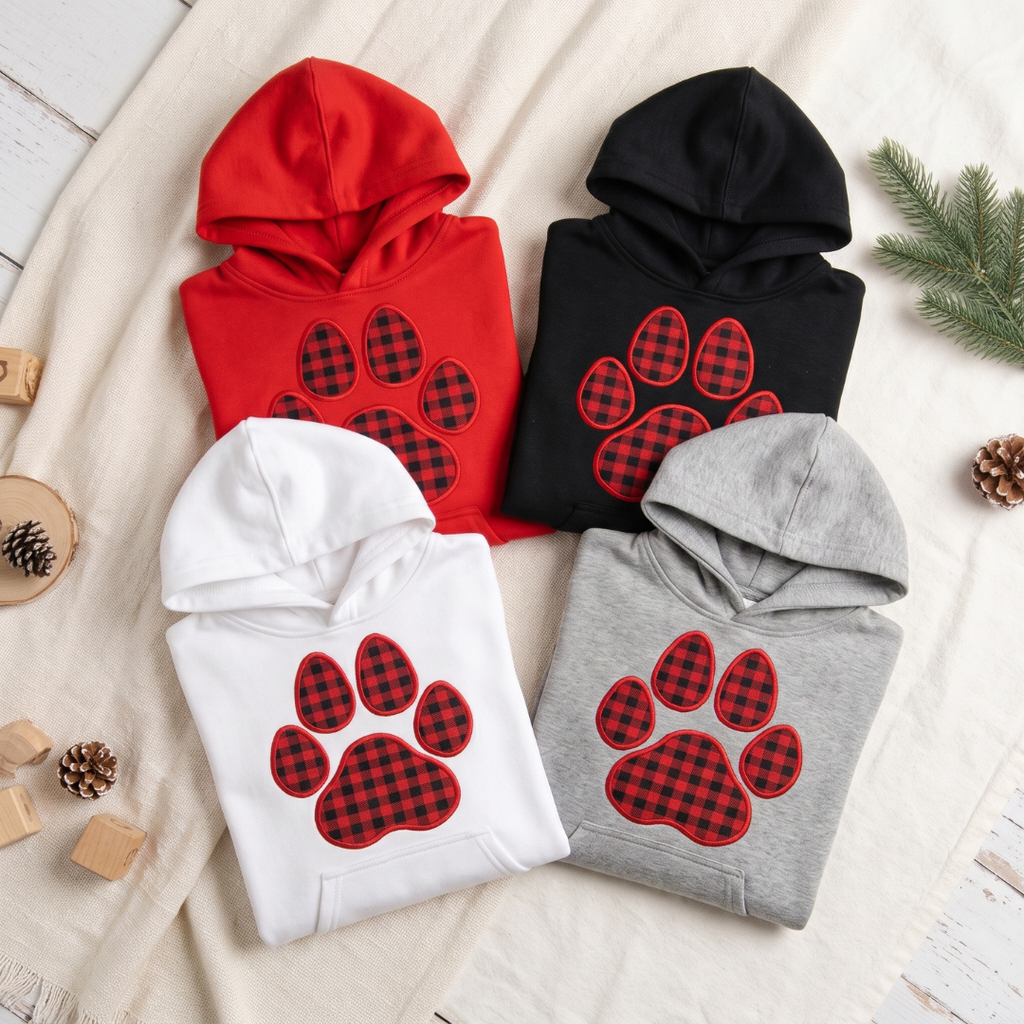 Kids Embroidered Paw Print Hoodie | Youth Pullover Sweatshirt