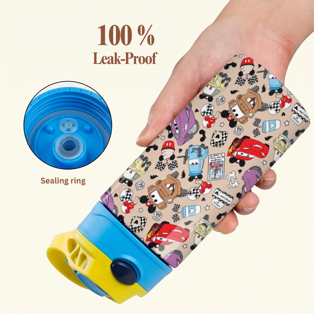 Custom Lightning McQueen Kids Water Bottle 350ml – Leakproof Straw Cup