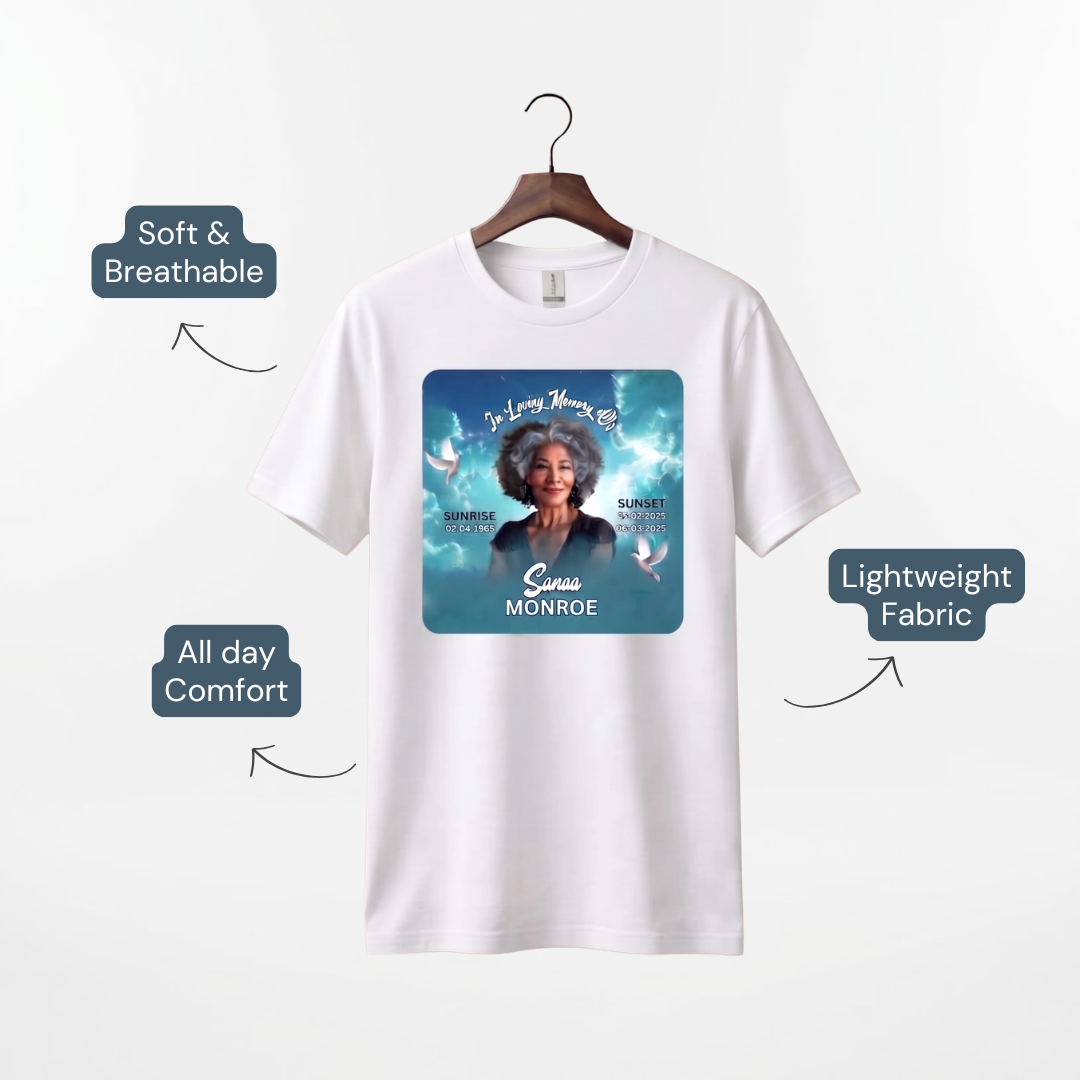 Personalized Memorial White Shirt – Funeral Photo Remembrance & Memorial Tee