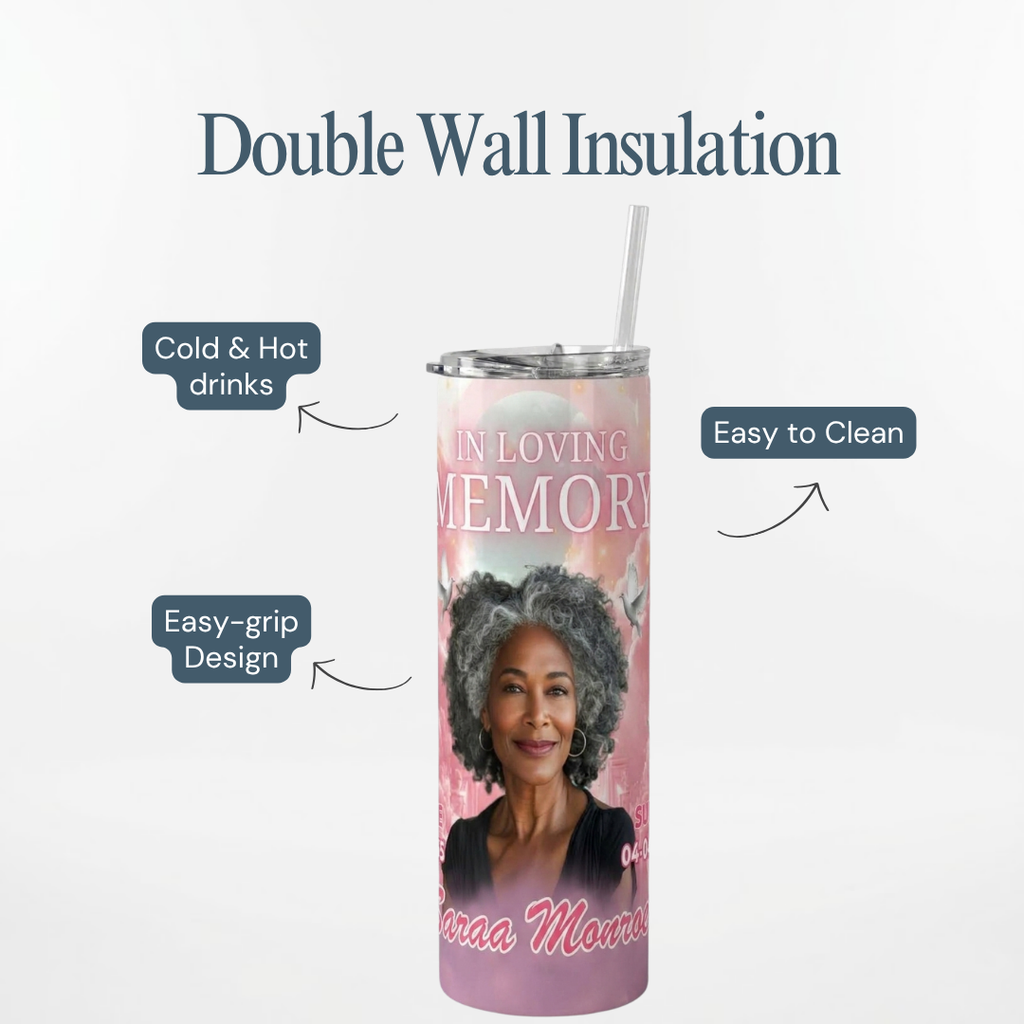 Personalized Memorial Tumbler with Photo – 20 oz Stainless Steel Remembrance Cup