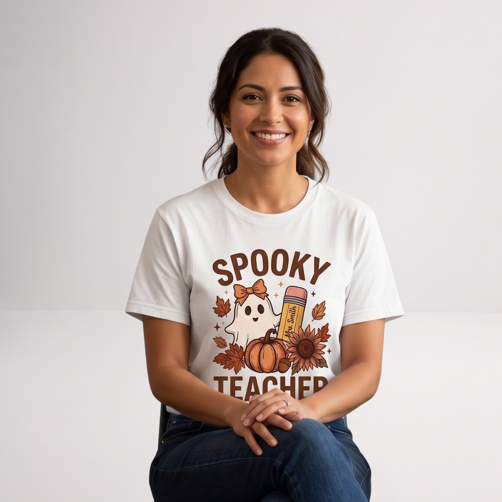 Custom Halloween Teacher Shirt – Spooky Ghost Fall Cotton T-Shirt