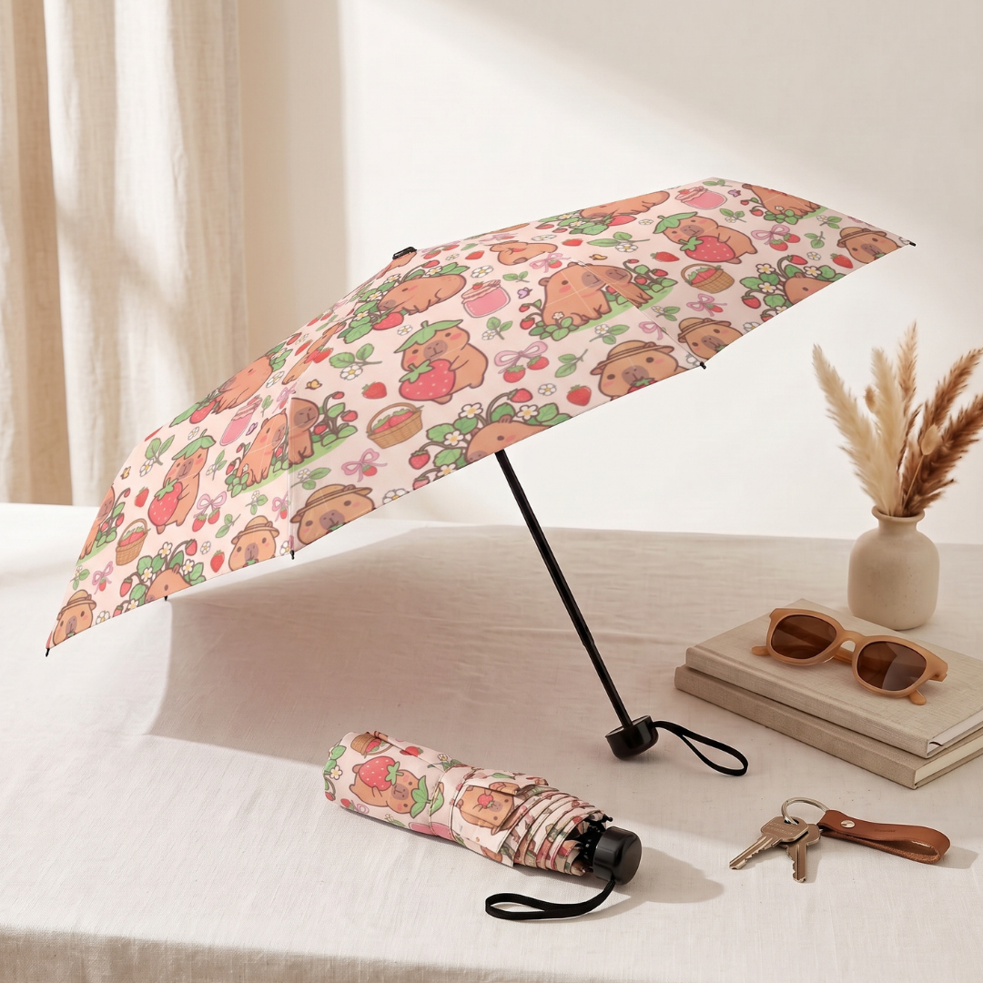 Custom Capybara Umbrella for Kids – Compact Five-Fold UV Protection Umbrella