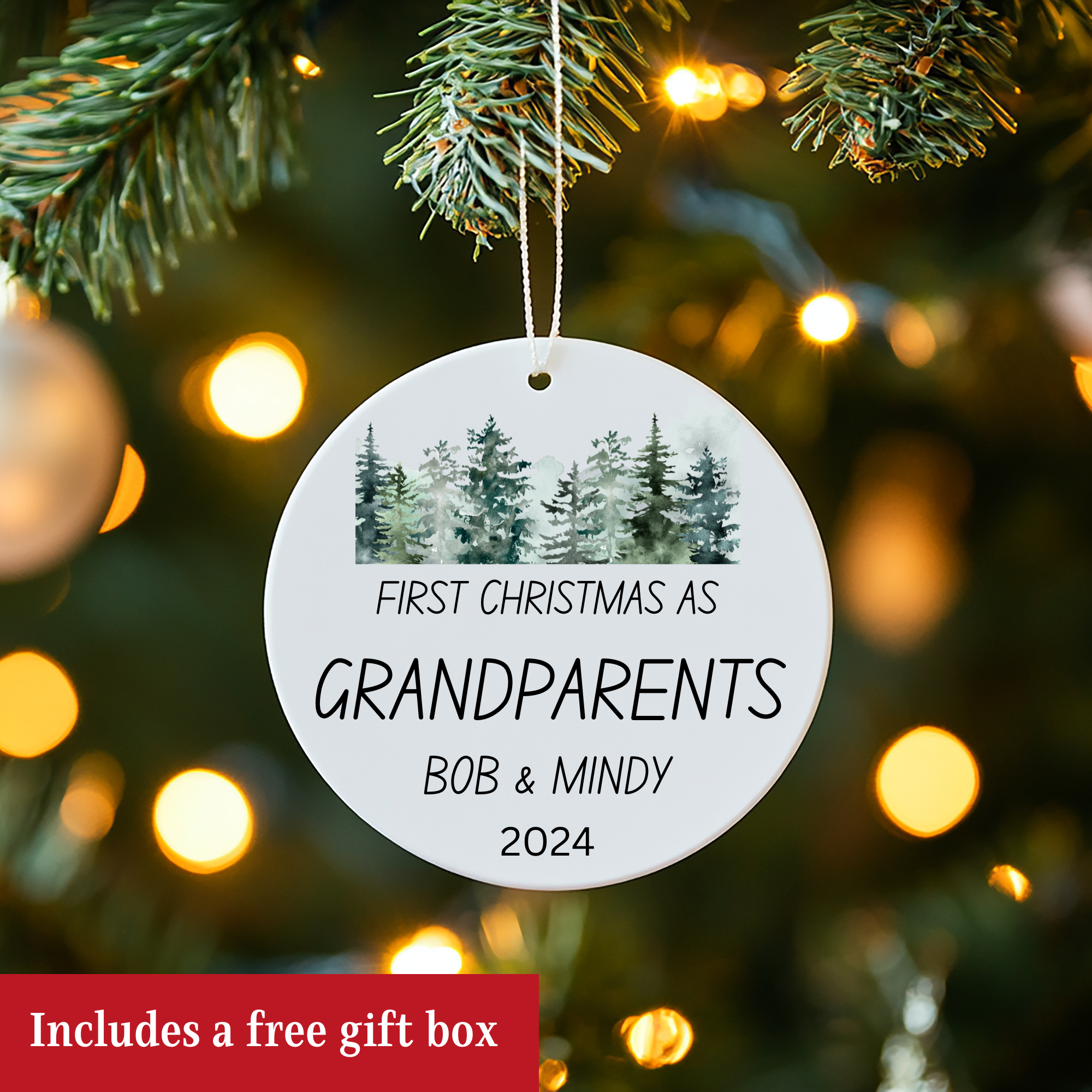 First Time Grandparent Ornament, Ceramic Christmas Keepsake for New Grandma & Grandpa