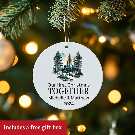 Personalized First Christmas Ornament for Couples Custom Round Ceramic Keepsake 2024