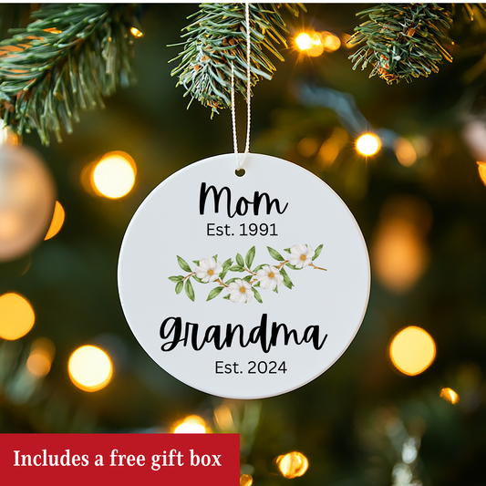 Personalized Ceramic Ornament for New Grandmas Keepsake