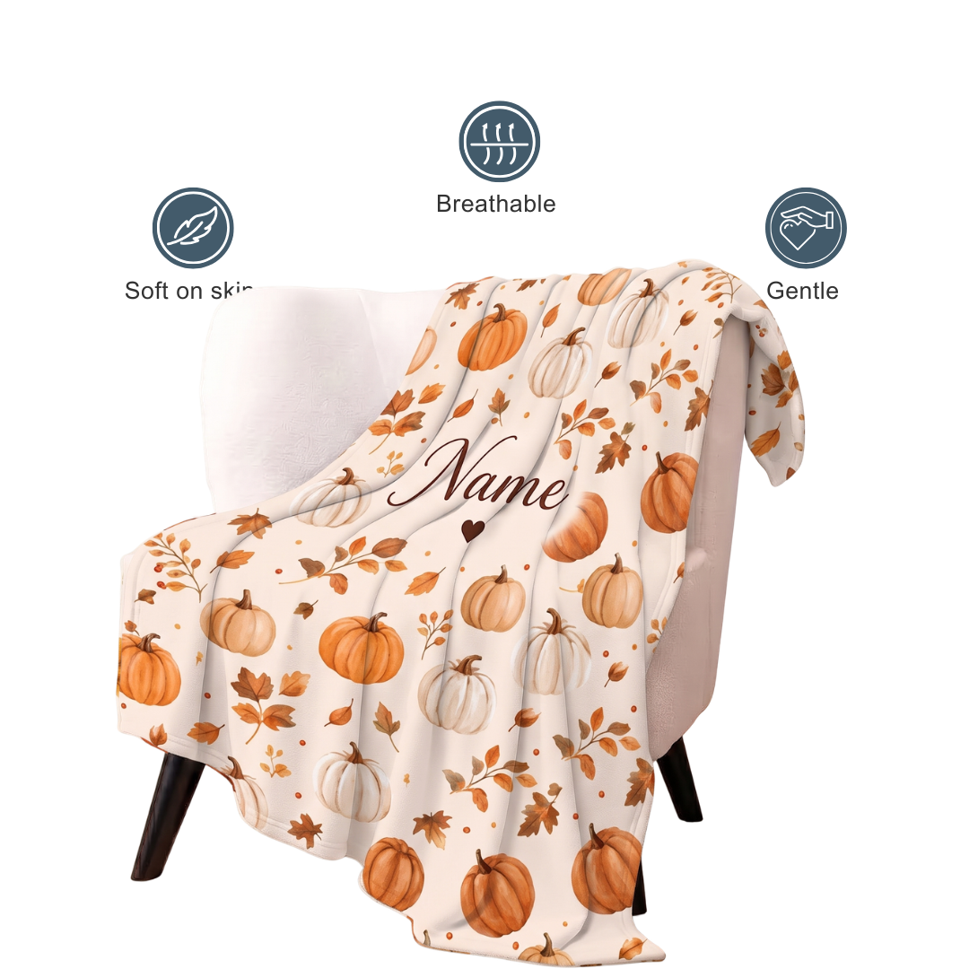 Custom Watercolor Pumpkin Fleece Blanket – Personalized 60x80 Fall Blanket
