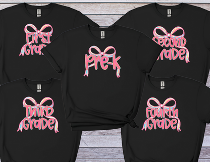 Back to School Grade Level Shirt with Pink Bow I Pre-K to 4th Grade Shirt First Day of School Shirt