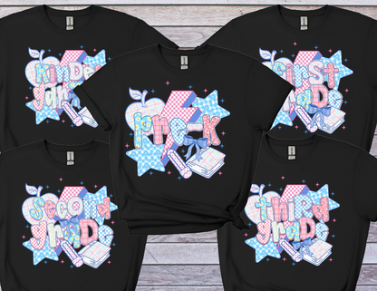 Back to School Shirt I Cute Grade-Level Tee with Patchwork Design I Pre-K to 3rd Grade First Day Shirt