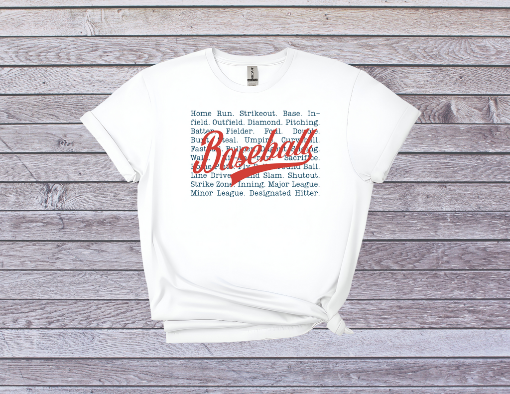 Baseball Word Art T-Shirt - Stylish Graphic Tee for Sports Fans & Players