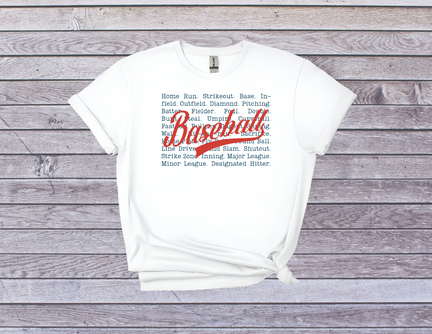 Baseball Word Art T-Shirt - Stylish Graphic Tee for Sports Fans & Players
