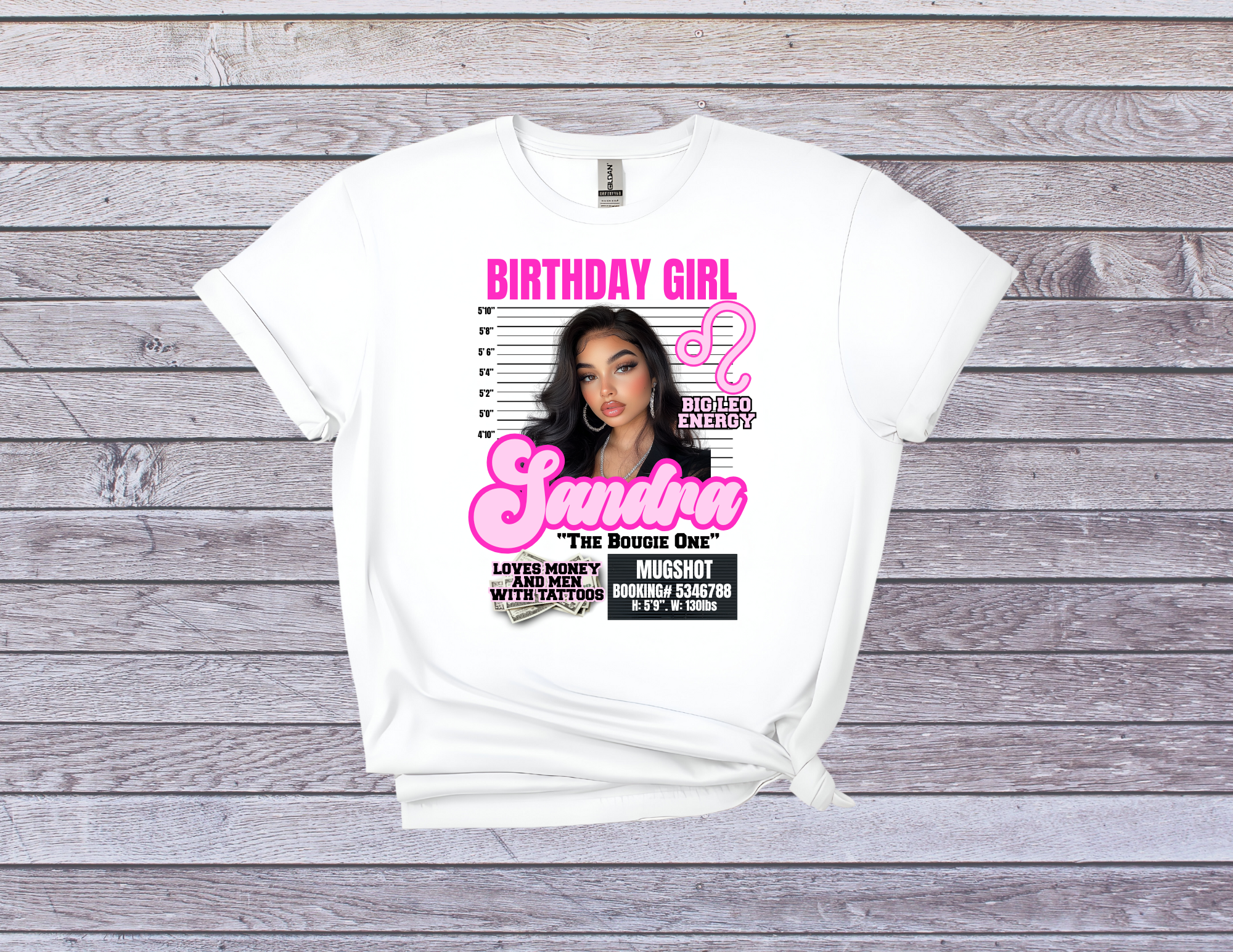 Custom Birthday Mugshot T-Shirt I Funny Birthday Tee with Photo and Zodiac