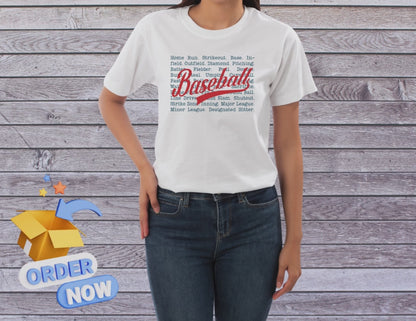 Baseball Word Art T-Shirt - Stylish Graphic Tee for Sports Fans & Players